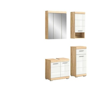 Badmöbel-Set SCHLOONSEE  4 teilig  bestehend aus: Waschbeckenunterschrank  Spiegelschrank  Unterschrank  Hängeschrank  Schloonsee ¦ weiß ¦ Maße (cm): B: 112 H: 191