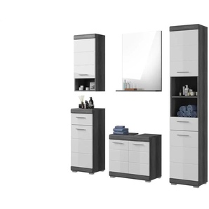 Badmöbel-Set SCHLOONSEE 5 teilig bestehend aus: Hochschrank WBU Spiegel Unterschrank Hängeschrank Schloonsee | weiß | 164 cm | 191 cm |
