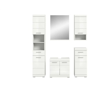 Badmöbel-Set SCHLOONSEE  5 teilig  bestehend aus: Hochschrank  WBU  Spiegel  Unterschrank  Hängeschrank  Schloonsee ¦ weiß ¦ Maße (cm): B: 164 H: 191