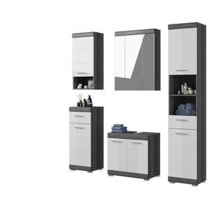 Badmöbel-Set SCHLOONSEE  5 teilig  bestehend aus: Hochschrank  WBU  Spiegelschrank  Unterschrank  Hängeschrank  Schloonsee ¦ weiß ¦ Maße (cm): B: 164 H: 191