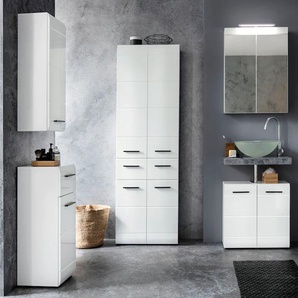 Badmöbel-Set TRENDTEAM Skin Kastenmöbel-Sets weiß (weiß matt, hochglanz) Badmöbelserien Kastenmöbel-Sets Spiegelschrank mit LED-Beleuchtung, Hochschrank und Waschbeckenschrank