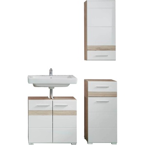 Badmöbel-Set TRENDTEAM Tone Kastenmöbel-Sets Gr. B/H/T: 110 cm x 182 cm x 34 cm, weiß (eiche san remo hell nb, hochglanz tiefzieh) Bad-Sparsets Sparset, 3-tlg. + Waschbeckenunterschrank, BHT: ca. 110 182 34cm