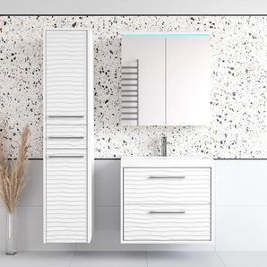 Badmöbel-Set WELLTIME Canada, weiß (weiß matt), B:110cm H:130cm T:35cm, Holzwerkstoff, MDF, Kastenmöbel-Sets, Badmöbel mit Soft-Close, Spiegelschrank, Waschtisch mit Becken