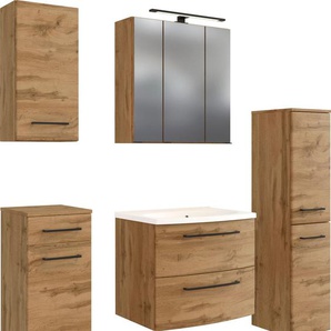 Badmöbel-Set WELLTIME Chicago, braun (wotaneiche), B:120cm H:200cm T:47cm, MDF, Kastenmöbel-Sets