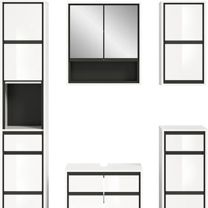 Badmöbel-Set WELLTIME Jaru Kastenmöbel-Sets Gr. B/H/T: 160 cm x 190 cm x 34 cm, weiß (weiß hochglanz) Bad-Sparsets