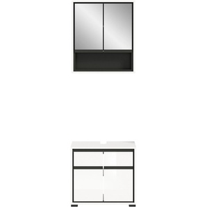 Badmöbel-Set WELLTIME Jaru Kastenmöbel-Sets Gr. B/H/T: 60 cm x 190 cm x 34 cm, weiß (weiß hochglanz) Bad-Sparsets Spiegelschrank und Waschbeckenunterschrank, Breite 60 cm