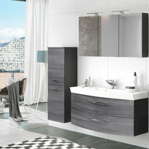 Badmöbel Waschplatz Set mit 120cm Waschtisch & Spiegelschrank FLORIDO-03 Eiche Rauchsilber, graphitgrau b x h x t: ca. 175 x 200 x 47 cm