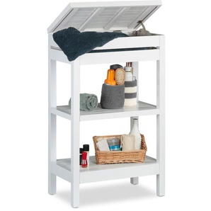 Badregal Bambus, Küchenregal, Standregal, mit 3 Ablagen, Fach mit Klappe, offen, hbt 76,5 x 46 x 29,5 cm, weiß - Relaxdays