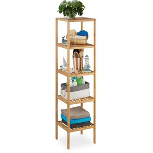 Badregal Bambus, Standregal Badezimmer & Küche, Bambusregal mit 5 offenen Ablagen, hbt 140 x 34 x 33 cm, natur - Relaxdays
