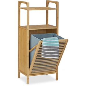 Badregal mit Wäschekorb, HxBxT:95x40x30cm, 2 Ablagen, ausklappbarer Wäschesack, Wäschetruhe 25L, natur - Relaxdays