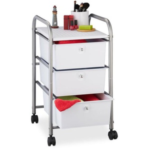 Badrollwagen, 3 Schubladen, Metall & Kunststoff, Rollcontainer Bad, Kosmetik, HxBxT: 60 x 33 x 39 cm, silber - Relaxdays