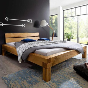 Balken Holzbett aus Wildeiche Massivholz rustikalen Design