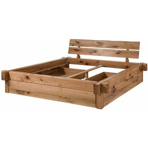 Balkenbett mit Schubkästen Zerreiche 160x200 natur geölt jangali 629