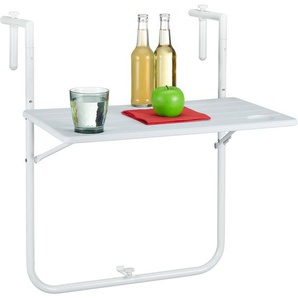 Balkon Hängetisch, klappbar, 3-Fach höhenverstellbar, Tischplatte in Holzoptik, b x t: 59,5 x 35,5 cm, weiß - Relaxdays