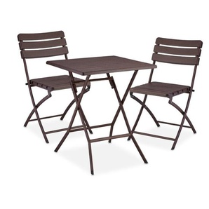 Balkonmöbel Set, 3-teilig, 1 Tisch & 2 Stühle, klappbar, Gartengarnitur Holzoptik, Stahl & Kunststoff, braun - Relaxdays