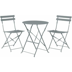 Balkonset Grau Stahl 3-Teilig Runder Tisch mit 2 Stühlen Zusammenklappbar Modern Französicher Stil Terrasse Garten Outdoor Ausstattung