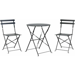 Balkonset Schwarz Stahl 3-Teilig Runder Tisch mit 2 Stühlen Zusammenklappbar Modern Französicher Stil Terrasse Garten Outdoor Ausstattung