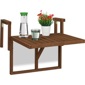 Balkontisch klappbar, Balkonklapptisch zum Einhängen, BxT: 60x45 cm, höhenverstellbar, Hängetisch, dunkelbraun - Relaxdays