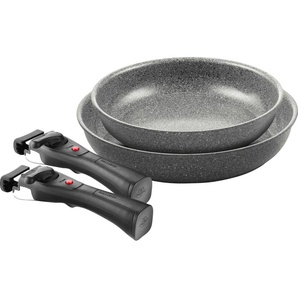 BALLARINI Pfannen-Set Bratpfanne Torre, Aluminium (Set, 4-tlg., 2 Griffe, 1 Bratpfanne 28 cm, 1 Bratpfanne 24 cm), Abnehmbarer Griff, Keramikbeschichtung, Made in Italy, stapelbar