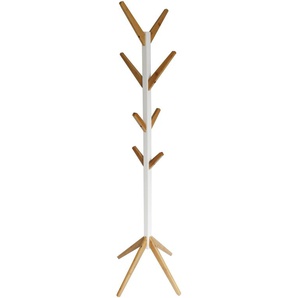 Bambus Holz Gaderobenständer Garderobe Ständer Kleiderständer Kleiderhaken weiss