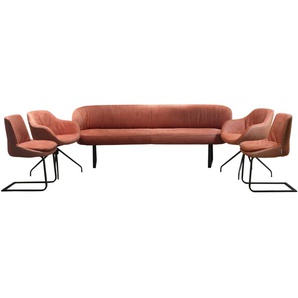 Essgruppe Ventola aus Leder in blush / Stoff in chestnut, inklusive Drehfunktion