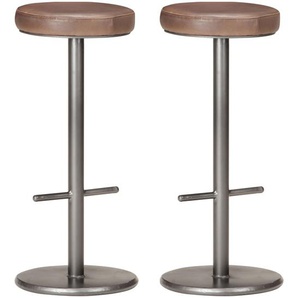 Barhocker 2 Stk. Distressed Braun Echtleder
