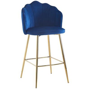Barhocker 2er Set, Muscheldesign 2er Set, Samt, Dunkelblau, Beine Chrom goldfarben - Tresenhocker, Thekenstuhl, Barstuhl, Stehhocker