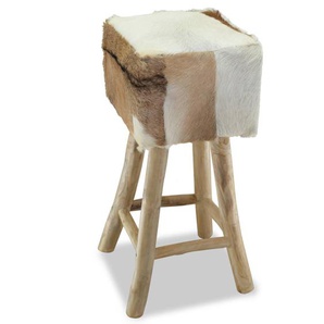 Barhocker Ziegenleder und Massivholz Teak
