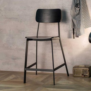 Barhocker in Schwarz Lehne (2er Set)