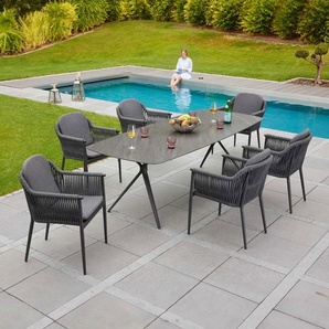 BARI Esstisch 100x240, Platte Sintered Stone Dunkelgrau, Gestell stativ Alu antrazit