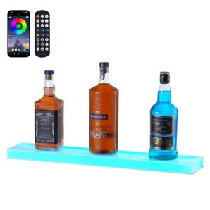 Barregal Weinregal, LED-beleuchtetes Hausbarregal mit RF-Fernbedienung und App-Steuerung, 1 stufiges Getränkebeleuchtungsregal aus Acryl, 600 x 114 x 32 mm Weinflaschenständer Wand / Tisch ZTXLEDJPZSJ18E3A2V2