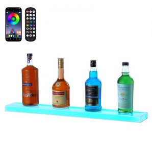 Barregal Weinregal, LED-beleuchtetes Hausbarregal mit RF-Fernbedienung und App-Steuerung, 1 stufiges Getränkebeleuchtungsregal aus Acryl, 762 x 114 x 32 mm Weinflaschenständer Wand / Tisch ZTXLEDJPZSJ1HDBBUV2