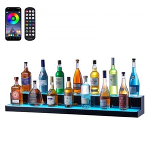 Barregal Weinregal, LED-beleuchtetes Hausbarregal mit RF-Fernbedienung und App-Steuerung, 2 stufiges Getränkebeleuchtungsregal aus Acryl, 121 x 20 x 15 cm Weinflaschenständer Freistehend ZTXLEDJPZSJ2X8739V2