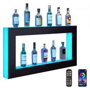 Barregal Weinregal, LED-beleuchtetes Hausbarregal mit RF-Fernbedienung und App-Steuerung, 2 stufiges Getränkebeleuchtungsregal aus Acryl, 1210 x 600 x 114 mm Weinflaschenständer, quadratisch KZXBGLED248RFXCBHV2