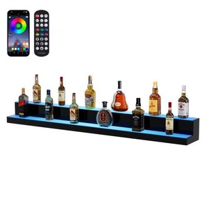 Barregal Weinregal, LED-beleuchtetes Hausbarregal mit RF-Fernbedienung und App-Steuerung, 2 stufiges Getränkebeleuchtungsregal aus Acryl, 1524 x 200 x 150 mm Weinflaschenständer Freistehend ZTXLEDJPZSJ2BBS5TV2