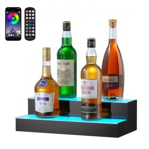 Barregal Weinregal, LED-beleuchtetes Hausbarregal mit RF-Fernbedienung und App-Steuerung, 2 stufiges Getränkebeleuchtungsregal aus Acryl, 405 x 200 x 114 mm Weinflaschenständer Freistehend ZTXLEDJPZSJ2BMG48V2