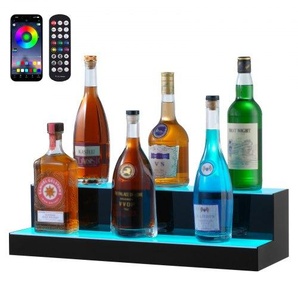 Barregal Weinregal, LED-beleuchtetes Hausbarregal mit RF-Fernbedienung und App-Steuerung, 2 stufiges Getränkebeleuchtungsregal aus Acryl, 60 x 20 x 15 cm Weinflaschenständer Freistehend ZTXLEDJPZSJ26PUG1V2