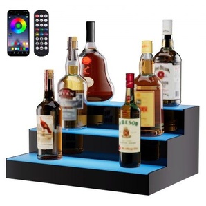 Barregal Weinregal, LED-beleuchtetes Hausbarregal mit RF-Fernbedienung und App-Steuerung, 3 stufiges Getränkebeleuchtungsregal aus Acryl, 400 x 300 x 177 mm Weinflaschenständer Freistehend ZTXLEDJPZSJ3GG3HZV2