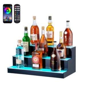 Barregal Weinregal, LED-beleuchtetes Hausbarregal mit RF-Fernbedienung und App-Steuerung, 3 stufiges Getränkebeleuchtungsregal aus Acryl, 600 x 300 x 250 mm kommerzielle Weinflaschenständer ZTXJPLED324RFDT96V2