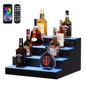 Barregal Weinregal, LED-beleuchtetes Hausbarregal mit RF-Fernbedienung und App-Steuerung, 4 stufiges Getränkebeleuchtungsregal aus Acryl, 406 x 400 x 241 mm Weinflaschenständer Freistehend ZTXLEDJPZSJ4YKGNLV2