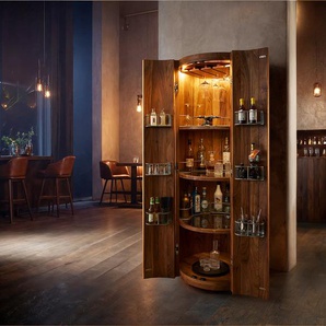 Barschrank Tulsa 80x190 cm Akazie Natur LED-Beleuchtung Weinschrank, Barmöbel