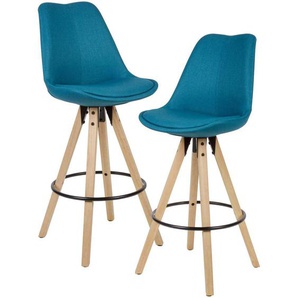 Barstühle in Petrol Webstoff Holzbeinen (2er Set)