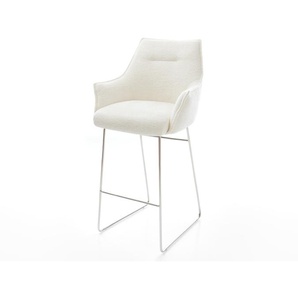 Barstuhl Alja-Flex Bouclé Soft Beige Kufengestell Edelstahl Silberfarben Taschenfederkern, Barstühle