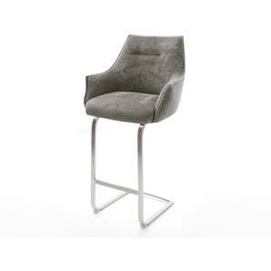 Barstuhl Alja-Flex Bouclé Soft Schlamm Freischwinger Flach Edelstahl Silberfarben Taschenfederkern, Barstühle