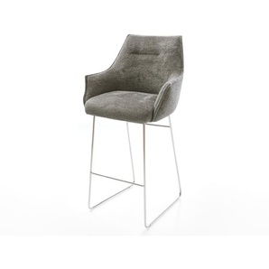 Barstuhl Alja-Flex Bouclé Soft Schlamm Kufengestell Edelstahl Silberfarben Taschenfederkern, Barstühle