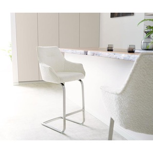 Barstuhl Alja-Flex Bouclé Weiß Freischwinger flach Edelstahl Taschenfederkern, Barstühle