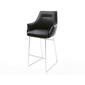 Barstuhl Alja-Flex Echt-Leder Schwarz Kufengestell Edelstahl Taschenfederkern, Barstühle