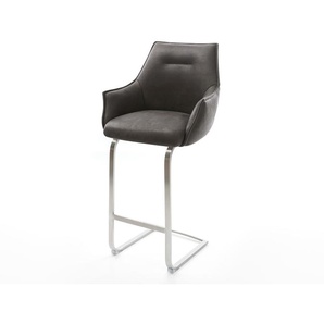 Barstuhl Alja-Flex Mikrofaser Anthrazit Vintage Freischwinger flach Edelstahl Taschenfederkern, Barstühle