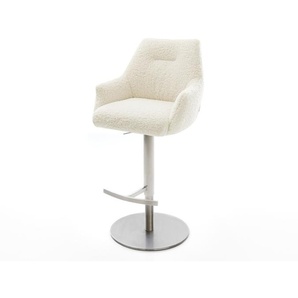 Barstuhl Alja-Flex Teddystoff Beige Drehfuß höhenverstellbar Edelstahl Silberfarben Taschenfederkern, Barstühle