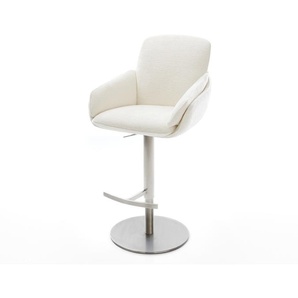 Barstuhl Luan-Flex Bouclé Soft Beige Drehfuß höhenverstellbar Edelstahl Silberfarben, Barstühle